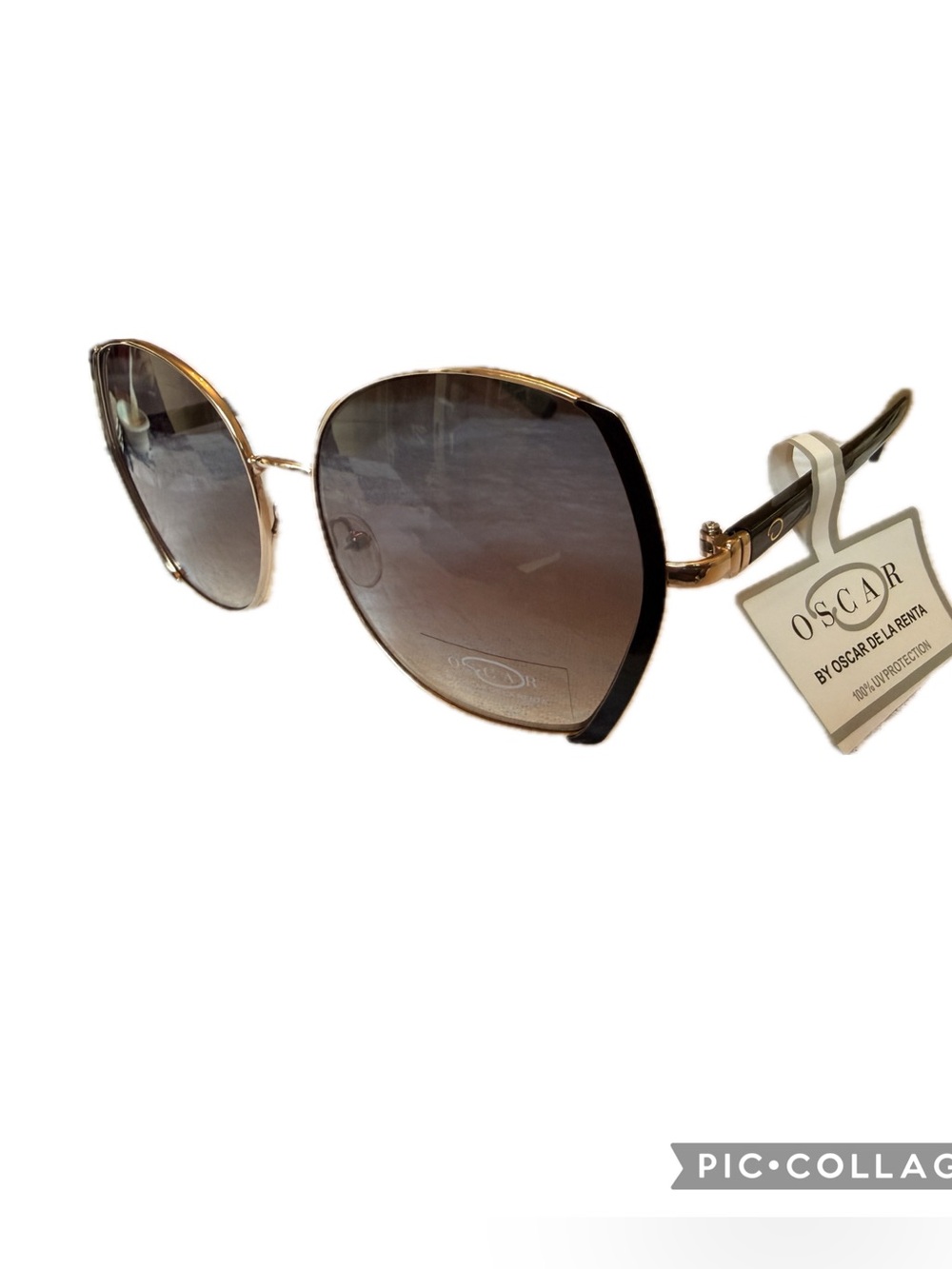 Oscar de la Renta Gold Frame Sunglasses with Brown Gradient Lenses